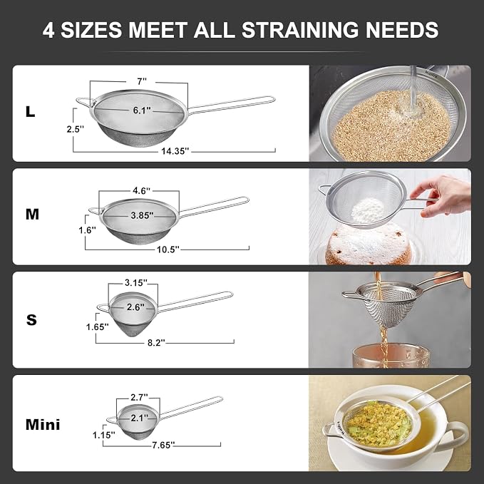 Walfos Fine Mesh Strainer 4PCS, Versatile Kitchen Strainer - Image 2