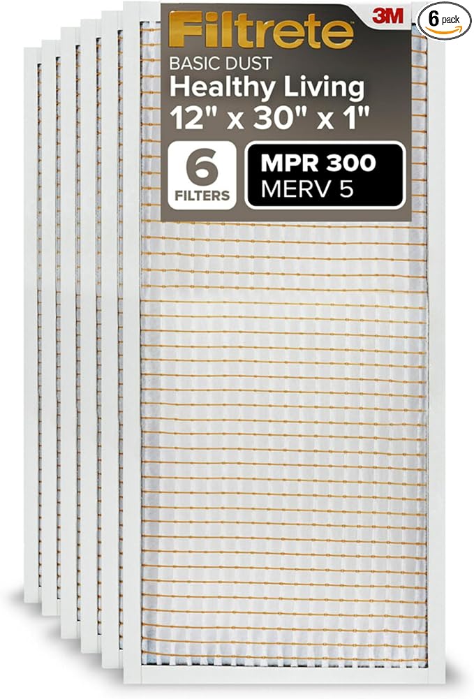 Filtrete 12x30x1 Air Filter, MPR 300, MERV 5, Clean Living Basic Dust 3-Month by Filtrete