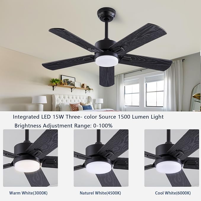 QUTWOB 42" Ceiling Fan with Light and Remote, Farmhouse 5 Blades Quiet - Image 5