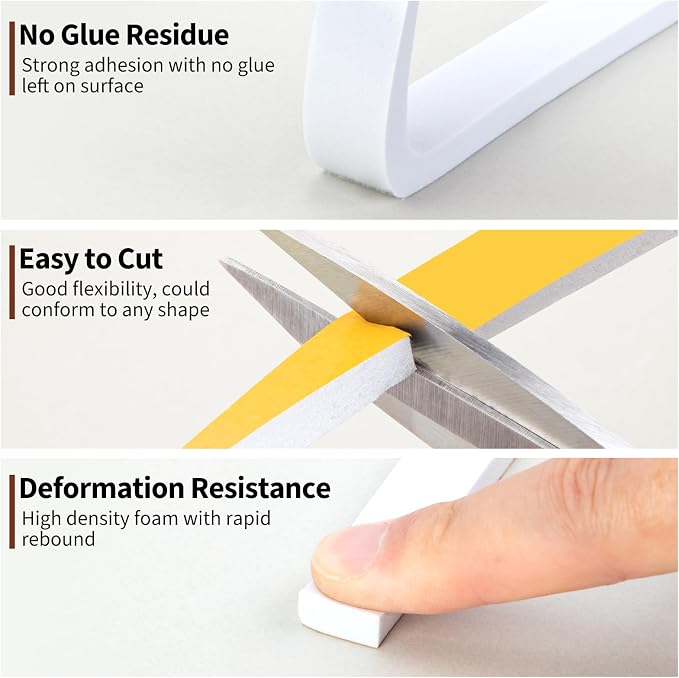 Yotache White Doors Windows Insulation Tape 1/2" x1/4", Foam Weather Stripping - Image 6