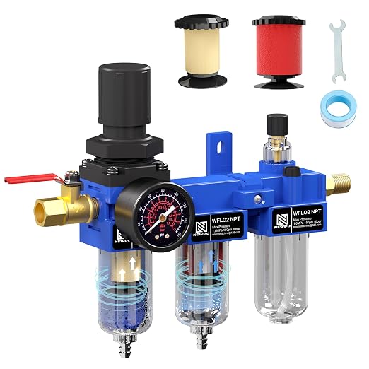 NEWPO 1/4" NPT Compressed Air Filter Regulator Lubricator Combo, Water/Oil Trap by NEWPO