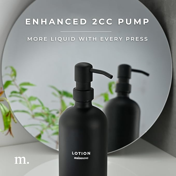 MaisoNovo Soap Dispenser 2-Piece Set | 16.9oz Black Bottles with Black Stainless Steel Pumps