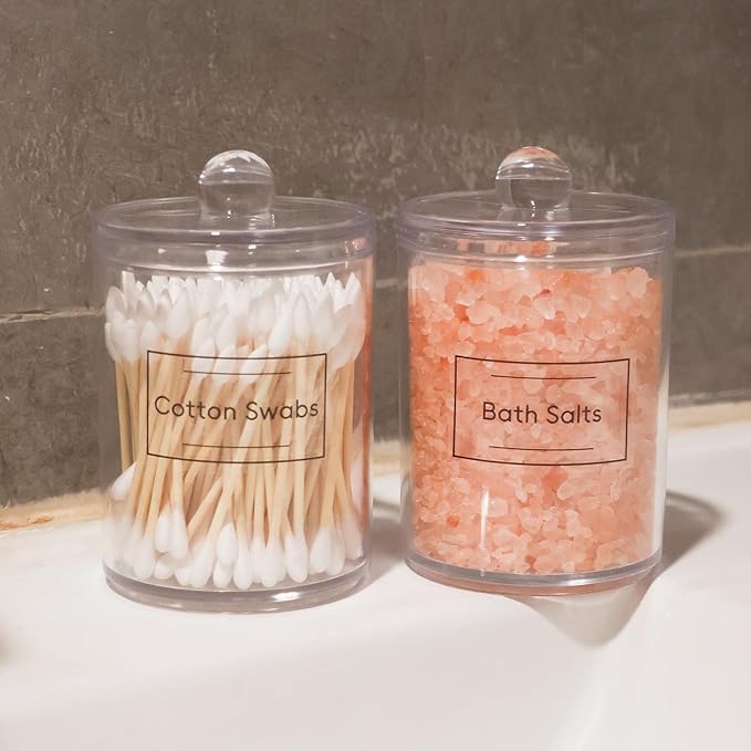 2 Pack Acrylic Qtip Holder Dispenser,Bathroom Canisters Apothecary Jar Set, Vanity Makeup Storage Organizer Set,10 oz