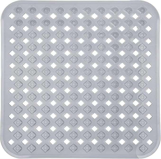 Yimobra Square Shower Mat Non Slip, Super Strong Suction Cups, 21"x21" Bath Tub Mat with Drain Holes, Machine Washable Fast Draining Bath Mats, Bathroom Essentials,Clear Gray