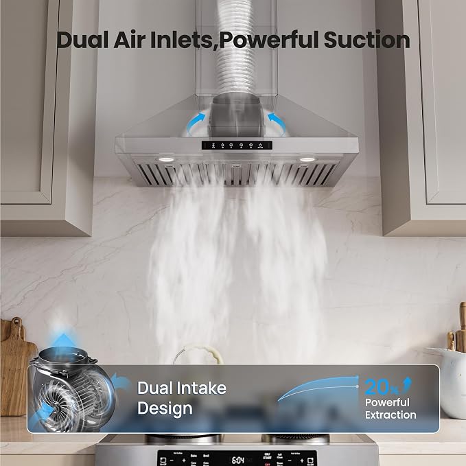 Wall Mount 30 Inch Range Hood 900 CFM, Ductless/Ducted Convertible Kitchen Hood - Image 3