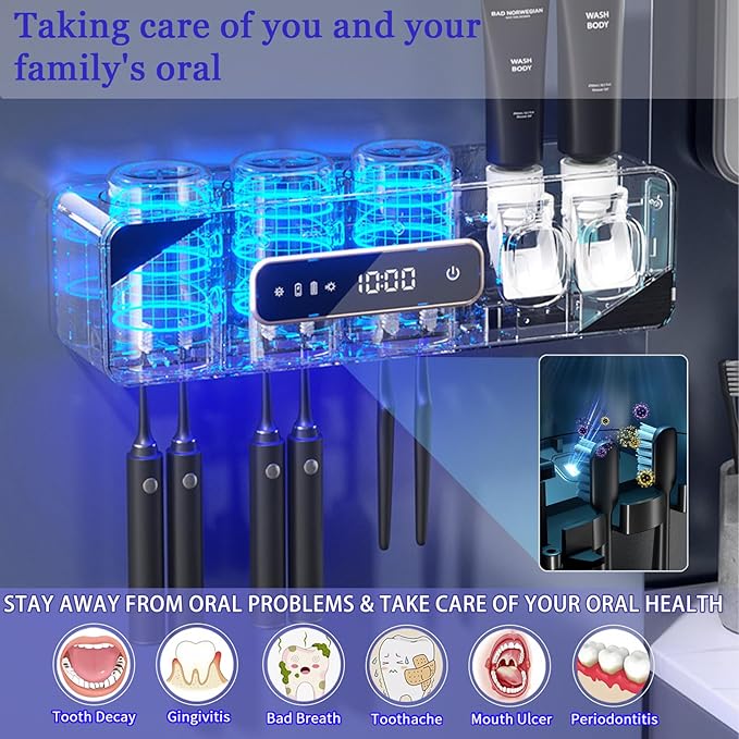 Automatic Toothpaste Dispenser,Rechargeable Toothbrush Holders for Bathrooms,3 Cups Electric Toothbrush Holder Wall Mounted with Toothpaste Dispenser Bathroom Decor (White)