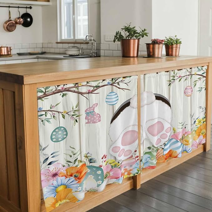 Easter Kitchen Tier Curtains 24 Inch Long 2 Panel Set, Rod Pocket Cafe Small - Image 7