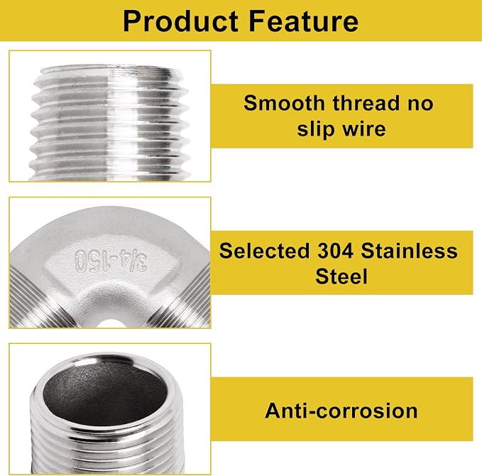 3/4" x 3/4" NPT 90 Degree Elbow 304 Stainless Steel Pipe Fittings Male Threaded - Image 4