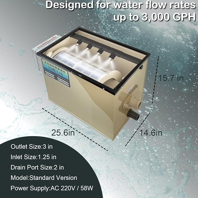 Koi Pond Rotary Drum Filter 3000GPH 220V, Fully Automatic Self-Cleaning Filter - Image 2