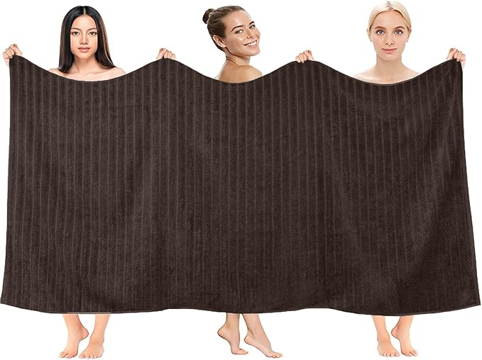 DAN RIVER Pack of 2 Bath Sheet 35x70 Inches, Ribbed Oversized Bath Sheets Towels for Adults, Fluffy and Soft Plush Towels - Brown
