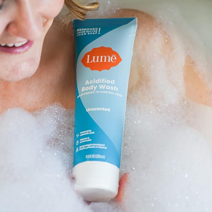 Lume Acidified Body Wash - 24 Hour Odor Control - Removes Odor Better than Soap - Moisturizing Formula - Formulated Without SLS or Parabens - OB/GYN Developed - 8.5 ounce (Unscented)