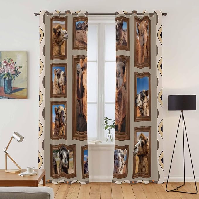 2 Panel Kitchen Cafe Curtains, Desert Camels Sunlight Filtering Nature Air - Image 2
