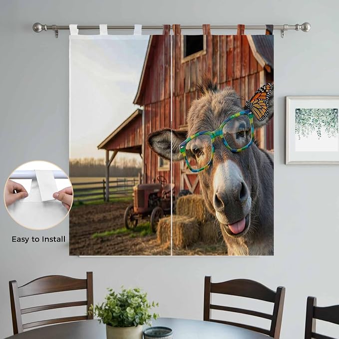 Farm Donkeys Bathroom Curtains 63 Inch Length, Window Curtains Tab Top - Image 4