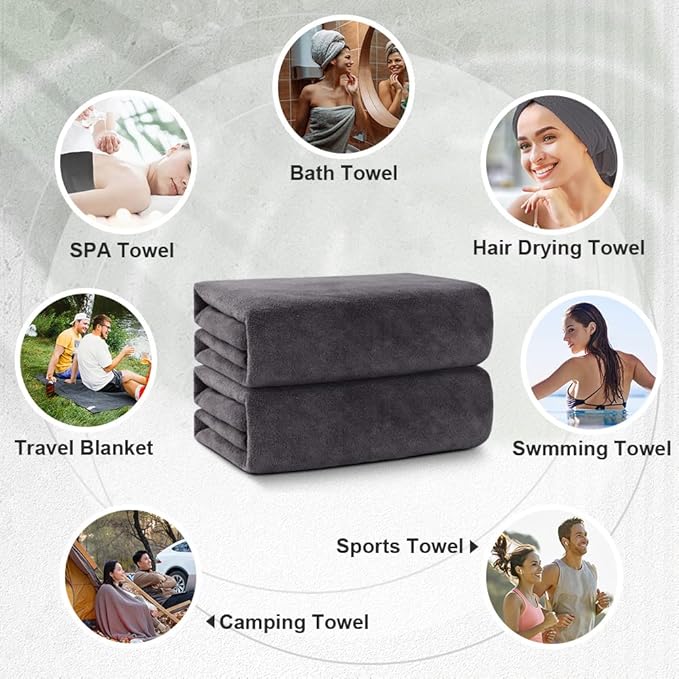 Orighty Bath Towel Pack of 4 - Soft Feel Grey Bath Towel Sets, Highly Absorbent Microfiber Towels for Body, Quick Drying, Microfiber Towels for Sport, Yoga, SPA, Fitness, (27’’ x 54’’)