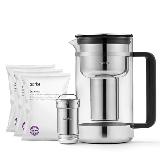 Aarke Purifier Large 1.66L Glass Pitcher Bundle w/Steel Filter, 3 Enriched + 1 by aarke