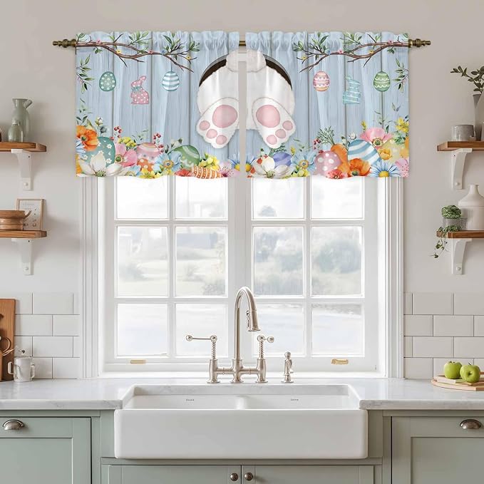 Easter Kitchen Tier Curtains 24 Inch Long 2 Panel Set, Rod Pocket Cafe Small - Image 3