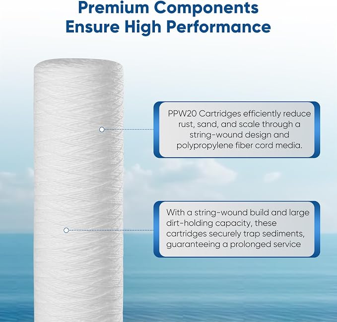 PUREPLUS 5 Micron 2.5" x 20" Whole House String Wound Sediment Filter - Image 2