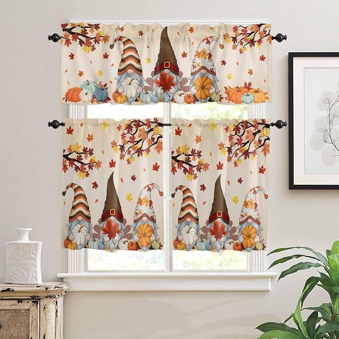 Fall Kitchen Curtain Set, Light Filtering Short Curtains Valance - Image 2