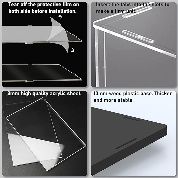 Choowin 5 Tier Clear Acrylic Display Case for Collectibles, Mini Figures, Pop Mart, Labubu, Sonny Angel, Smiski - Assemble Dustproof Acrylic Display Box with Door, Stand (Black Base, Clear Step)