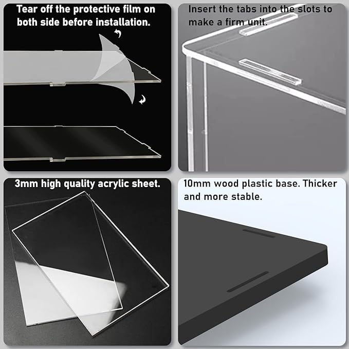 Choowin 3 Tier Clear Acrylic Display Case for Collectibles, Mini Figures, Pop Mart, Labubu, Sonny Angel, Smiski - Assemble Dustproof Acrylic Display Box with Door, Stand (Black Base Step)