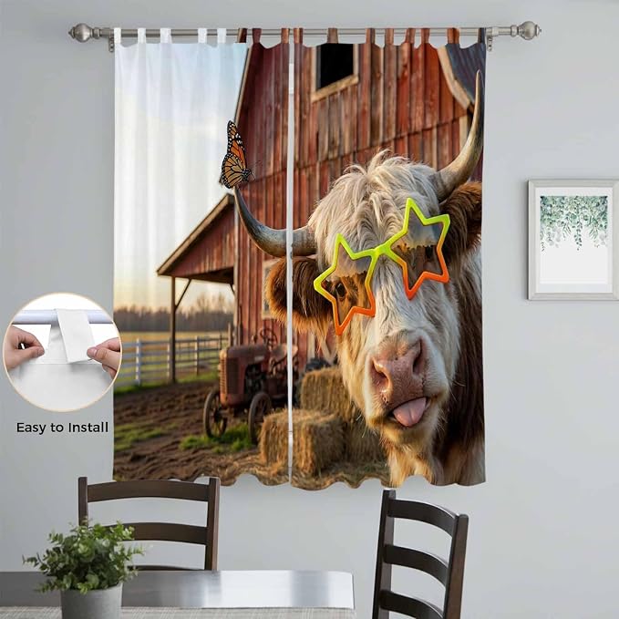 Farm Yaks Living Room Curtains 96 Inch Length, Window Curtains Tab Top - Image 4