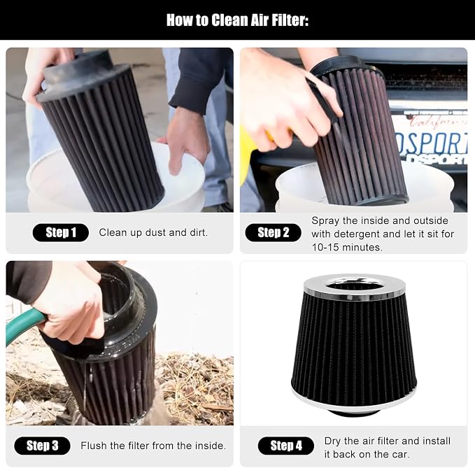 RYANSTAR 63mm 2.5" High Flow Round Tapered Cone Cool Air Filter Cleaner - Image 5