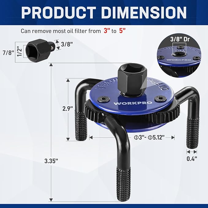 WORKPRO Magnetic Adjustable Oil Filter Wrench, Universal 3-Jaw Removal Tool - Image 2