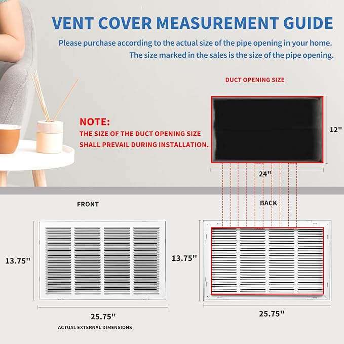 24x12 Return Air Grille, Return Air Vent Cover - Image 4