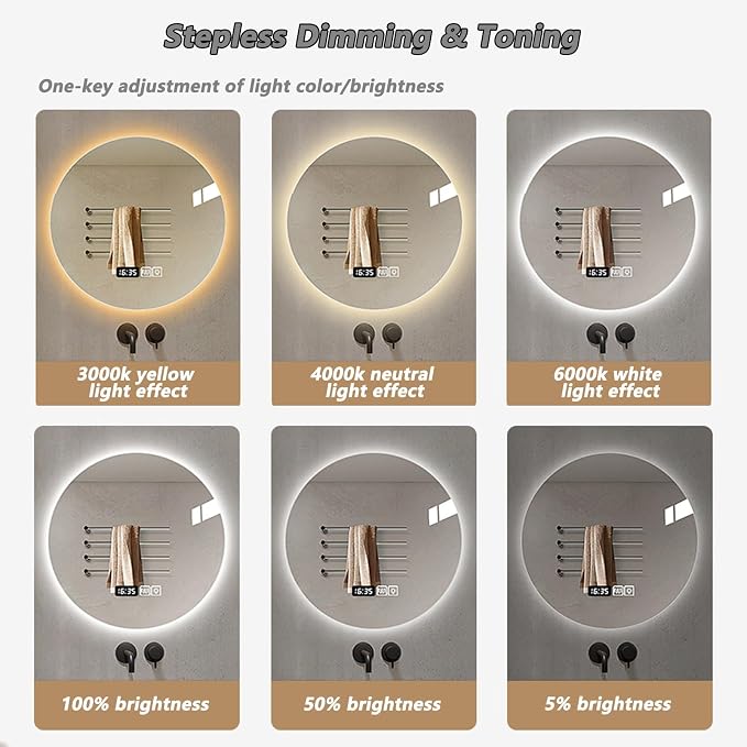 Wall Mirror for Bathroom, Wall Mounted Multifunction Bathroom Vanity Mirror - Image 6