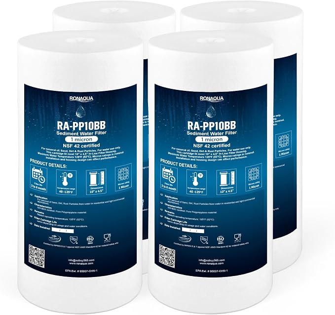 Ronaqua 10" x 4.5" Big Sediment Replacement Water Filter Cartridge, 1 Micron by Ronaqua
