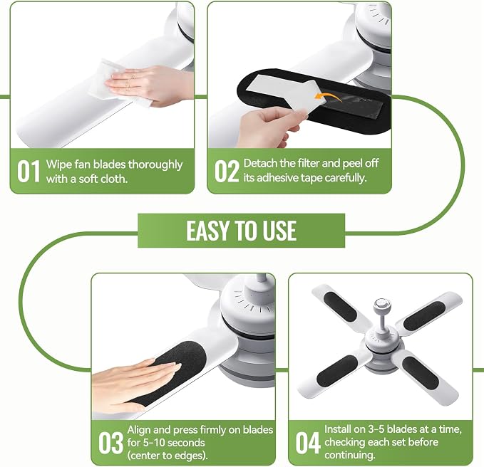 12 Pcs Ceiling Fan Filters for Blades, Activated Carbon Air Purifier Pads - Image 4