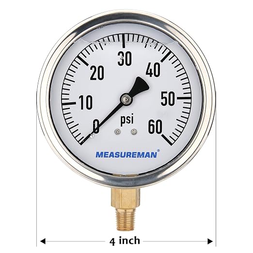 MEASUREMAN 4" Dial Size, Glycerin Filled Plumbing Pressure Gauge, Stainless - Image 4
