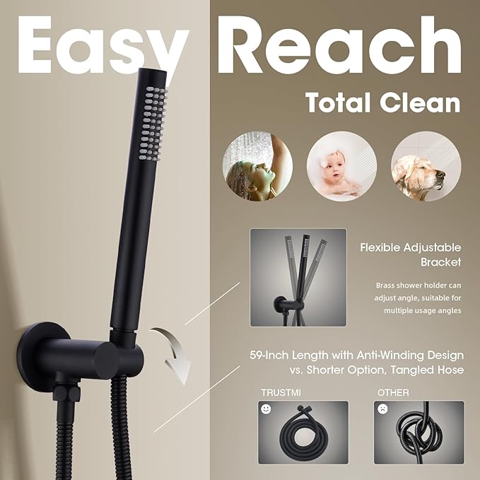 TRUSTMI 12 inch Round Bathroom Luxury Rain Mixer Combo Set Wall Mounted Rainfall Shower Head System Matte Black, (Contain Faucet Rough-in Valve Body and Trim)