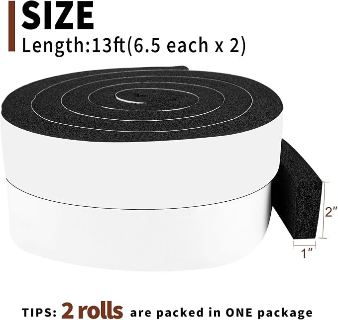Yotache Open Cell Foam Air Conditioner Weather-Strip Seal Tape 2"x1", Thick - Image 2