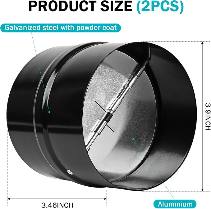 2 Pcs 4 Inch Draft Blocker Backdraft Damper Duct Draft Stopper One-Way Airflow - Image 2