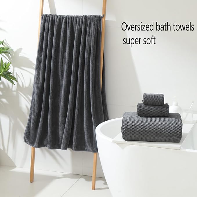 YTYC 29x59 Inch Extra Large Bath Towels Set of 6 Quick Dry Super Soft Microfiber Towels for Bathroom 80% Polyester (Charcoal Grey, 6 Piece)