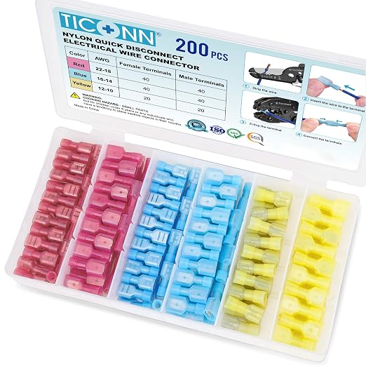 TICONN 200 Pcs Nylon Spade Quick Disconnect Connectors Kit, Electrical by TICONN