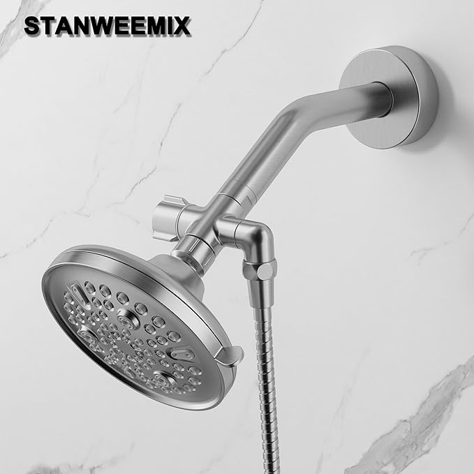 3-Way Shower Diverter Valve, 1 Inlet for 2 Outlets - Solid Metal Divider Allows Switching Between Fixed & Handheld Showerheads, G1/2 Universal Fit, (Brushed Nickel)
