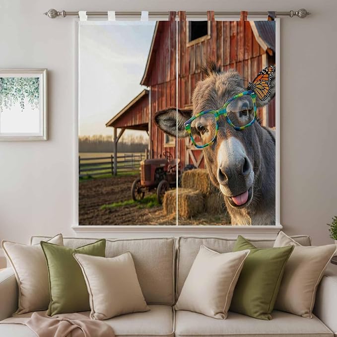 Farm Donkeys Bathroom Curtains 63 Inch Length, Window Curtains Tab Top - Image 9