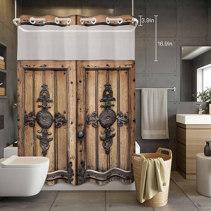 Wood Barn Door No Hook Shower Curtain - Image 2