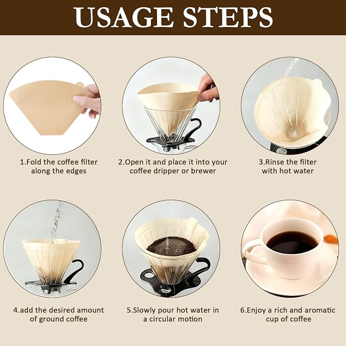 200 Count Unbleached Coffee Filters Natural Brown Cone Coffee Filter Paper - Image 6