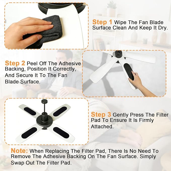30 PCS Ceiling Fan Blade Air Filters, Activated Carbon Air Purifier Pads to - Image 3