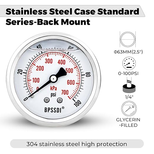 0-100Psi Glycerin Liquid Filled Low Pressure Gauge, 2.5" Dial Size, 1/4" G Back - Image 4