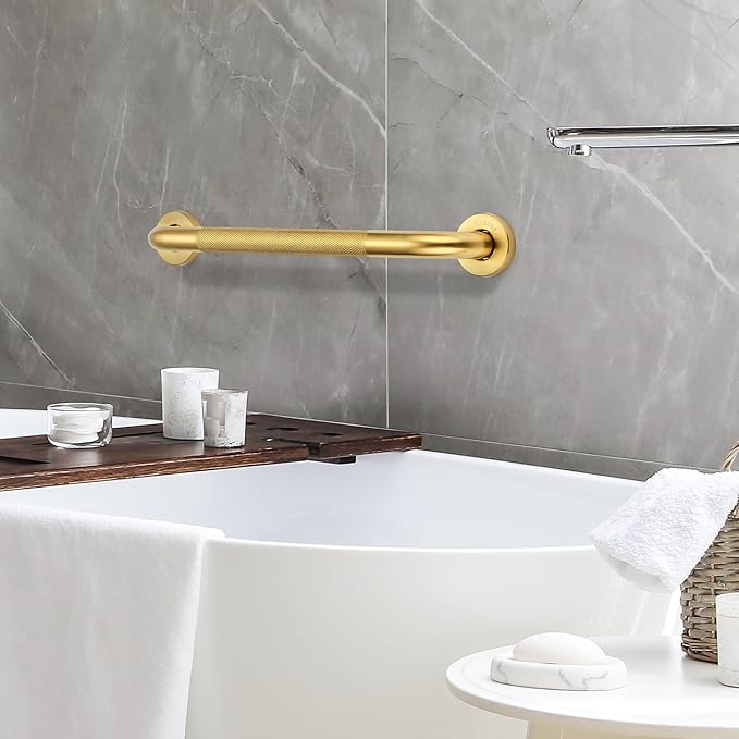 Grab Bars for Shower, 2 Pack 12-Inch Anti Slip Shower Handles for Elderly, Safety Shower Grab Bar, Stainless Steel Handicap Grab Bars for Bathroom,Toilet (Gold, 1" Diameter)