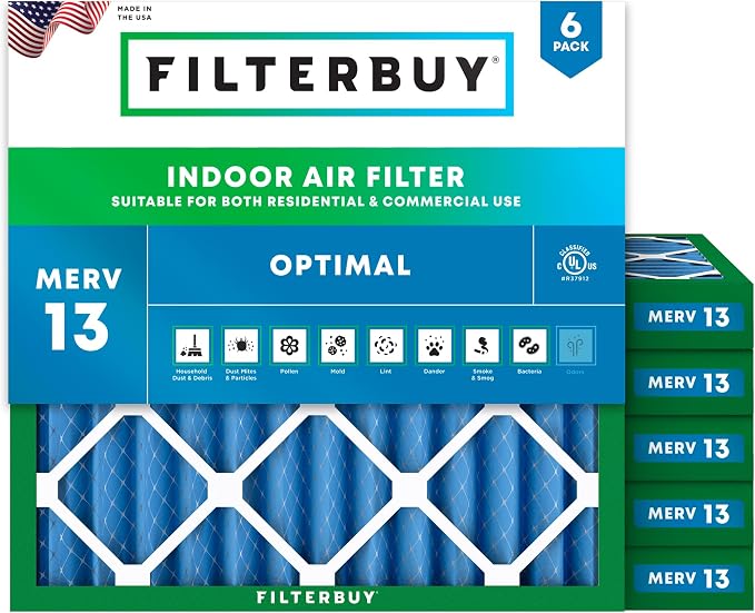 Filterbuy 12x12x2 Air Filter MERV 13 Optimal Smoke & Allergy Defense, by Filterbuy