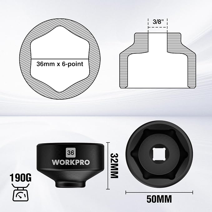 WORKPRO 36mm Oil Filter Socket Wrench, Oil Filter Removal Tool, Oil Filter - Image 2