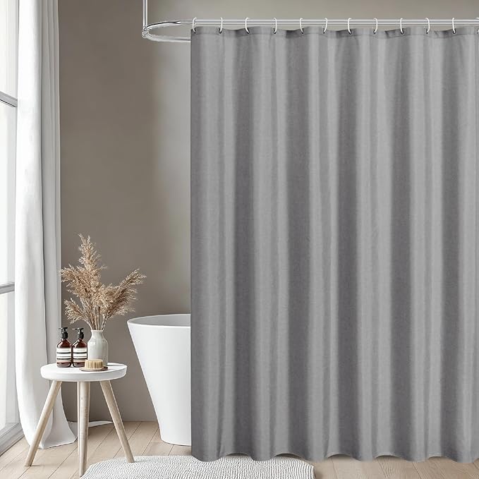 2-in-1 Waterproof Fabric Shower Curtain or Liner,Linen Textured,Breathable TPU & Washable Bathroom Shower Curtain Set with 12 Plastic Hooks,Modern,72"x72" Grey