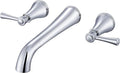 SITGES High Flow Chrome Wall Mount Bathtub Faucet with Two Level Handles,Extra-Long 10.5" Spout Reach Solid Brass Wall Tub Filler with Rough-in Valve Included