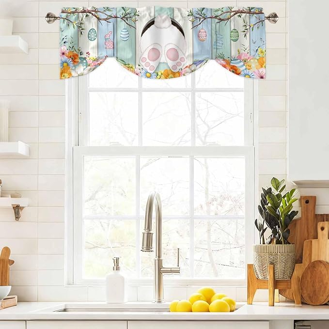 Easter Tie Up Valance Curtains for Windows, Kitchen Curtains Window Shades - Image 9