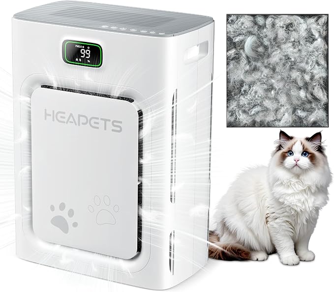 Pet Air Purifier for Home Large Room 2500 sq ft, H13 HEPA Washable Double-Sided by Heapets